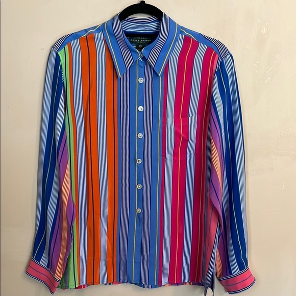 Ralph Lauren Tops - Ralph Lauren Vintage 100% Silk Long Sleeve Button Down Size 12 P Striped